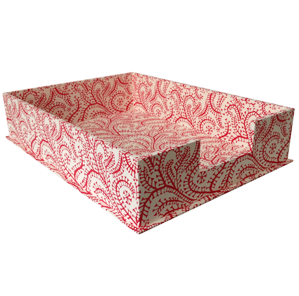 A4 Letter Tray Seaweed Paisley Crimson by Cambridge Imprint