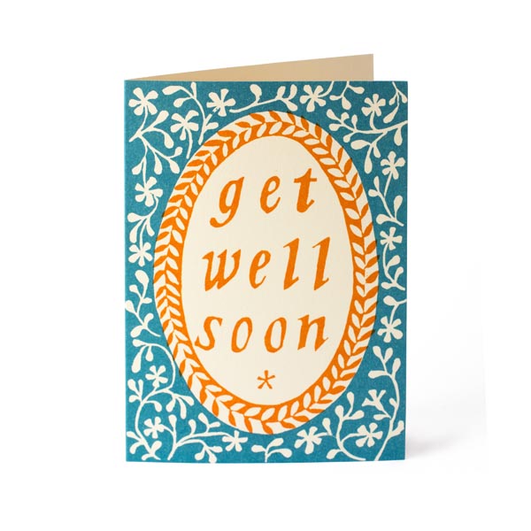 Cambridge Imprint Card Get Well Soon French Turquoise and Orange