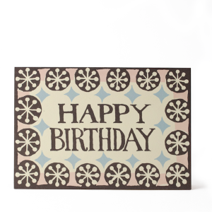 Happy Birthday Patterned Card in Coffee, Pink and Sky Blue by Cambridge Imprint