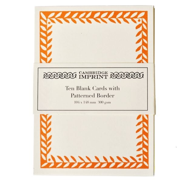 Cambridge Imprint Blank Cards with Patterned Border in Neon Orange