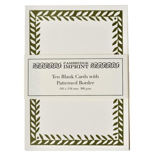 Cambridge Imprint Blank Cards with Patterned Border in Olive Green