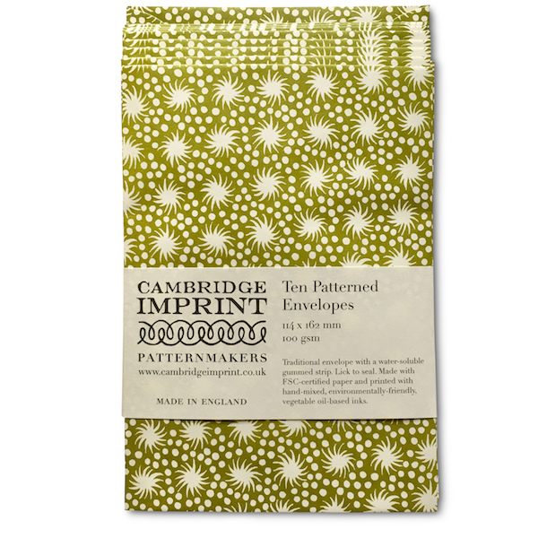 Cambridge Imprint Patterned Envelopes  in Animalcules Bawden Green