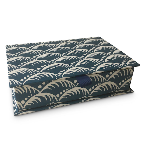 Cambridge Imprint Postcard Box covered in Wave Patterned Paper