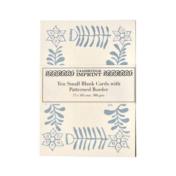 Cambridge Imprint Small Cards with Folk Art Patterned Border in Pale Blue