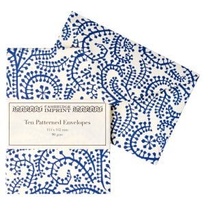 Cambridge Imprint Patterned Envelopes in Seaweed Paisley Prussian Blue