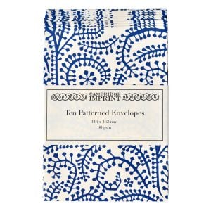 Packet of Ten Patterned Envelopes Seaweed Paisley Prussian Blue