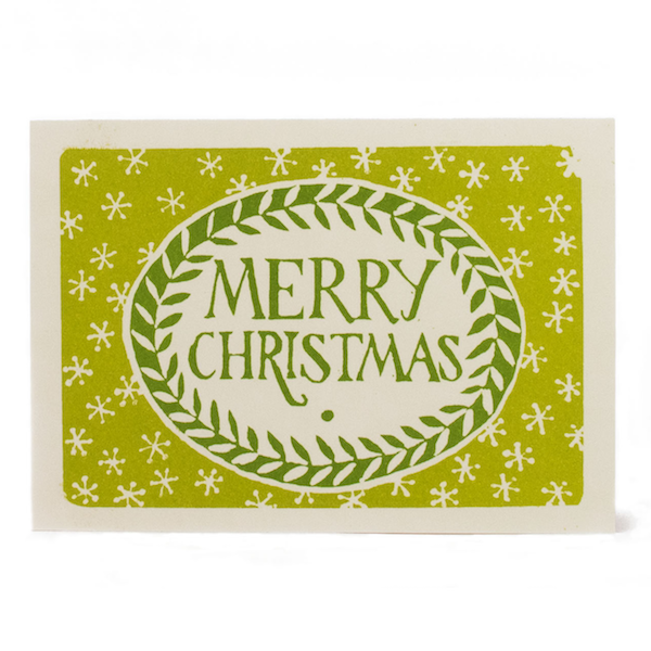 Merry Christmas Card in Green by Cambridge Imprint