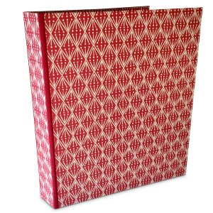 Ring Binder covered in Selvedge Madder patterned paper by Cambridge Imprint