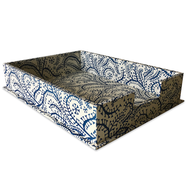 Cambridge Imprint Letter Trays covered in Seaweed Paisley patterned paper