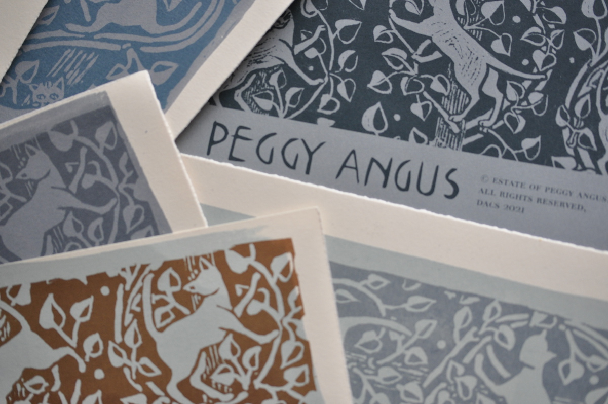 Swatches of Peggy Angus 'Cats' paper published by Cambridge Imprint