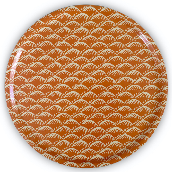 Cambridge Imprint Round Birch Tray in Wave Blood Orange