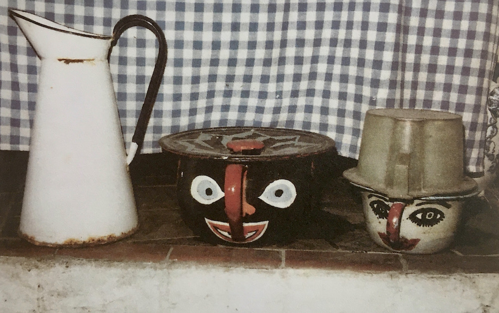 Chamber pots and enamel water jug in the scullery at Furlongs. Louis Ullman.