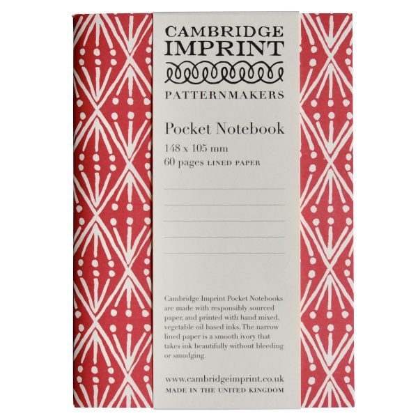 Patterned Lined Pocket Notebook By Cambridge Imprint (Selvedge Madder Red)