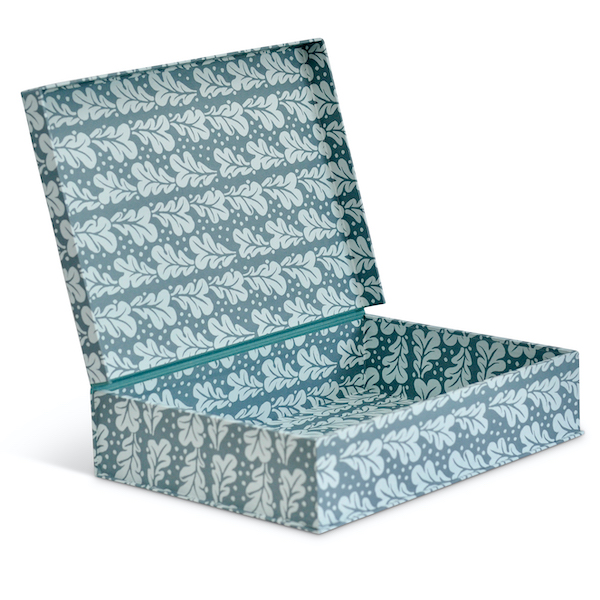 Hand-built A4 Box File covered in Quercus Duck Egg Patterned Paper