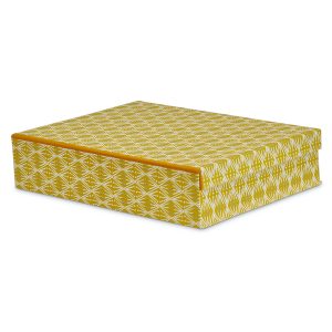 Hand-built A4 Box File covered in Selvedge Mustard Patterned Paper