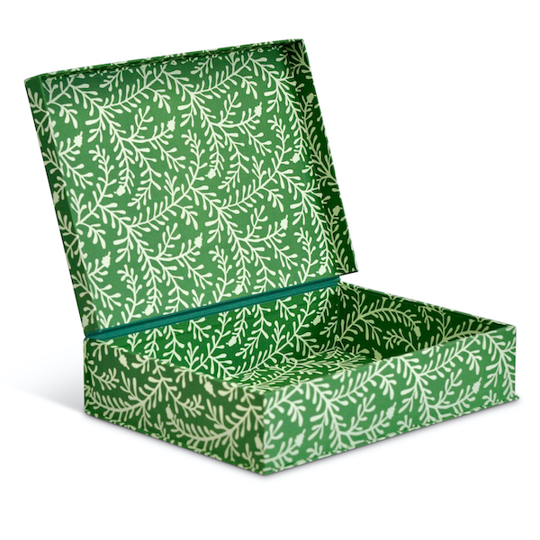 Hand-built A4 Box File covered in Sprig Pea Green Patterned Paper