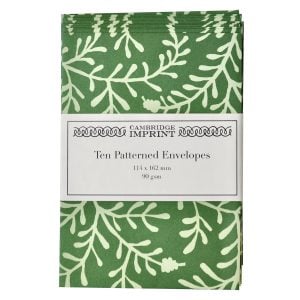 Packet of Ten Patterned Envelopes Sprig Pea Green