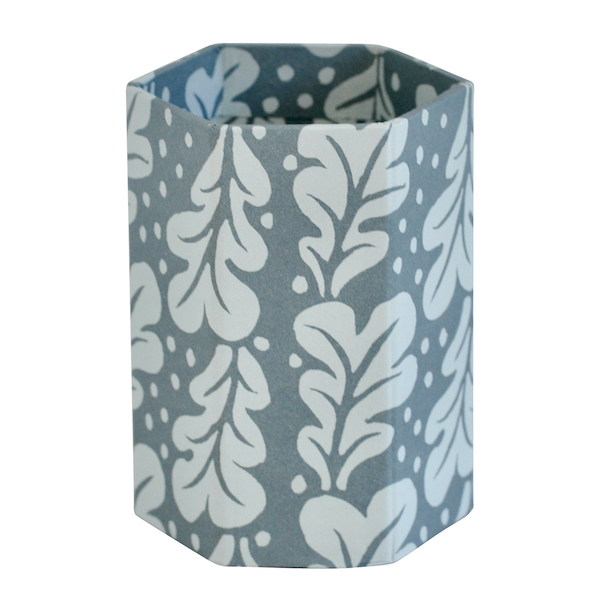 Pencil Pot covered in Quercus Duck Egg patterned paper