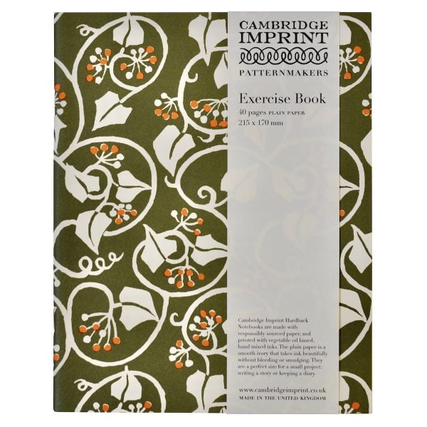 Exercise Book with Swamp Green and Orange patterned cover by Cambridge Imprint
