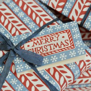 Cambridge Imprint Red and Blue Christmas paper with gift card