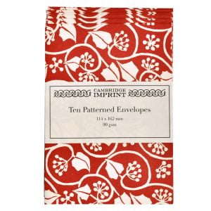 Packet of Ten Patterned Envelopes Small Ivy Stripe Red