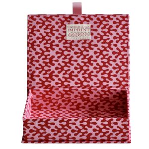 Postcard Box in Kelp Raspberry pattern paper by Cambridge Imprint