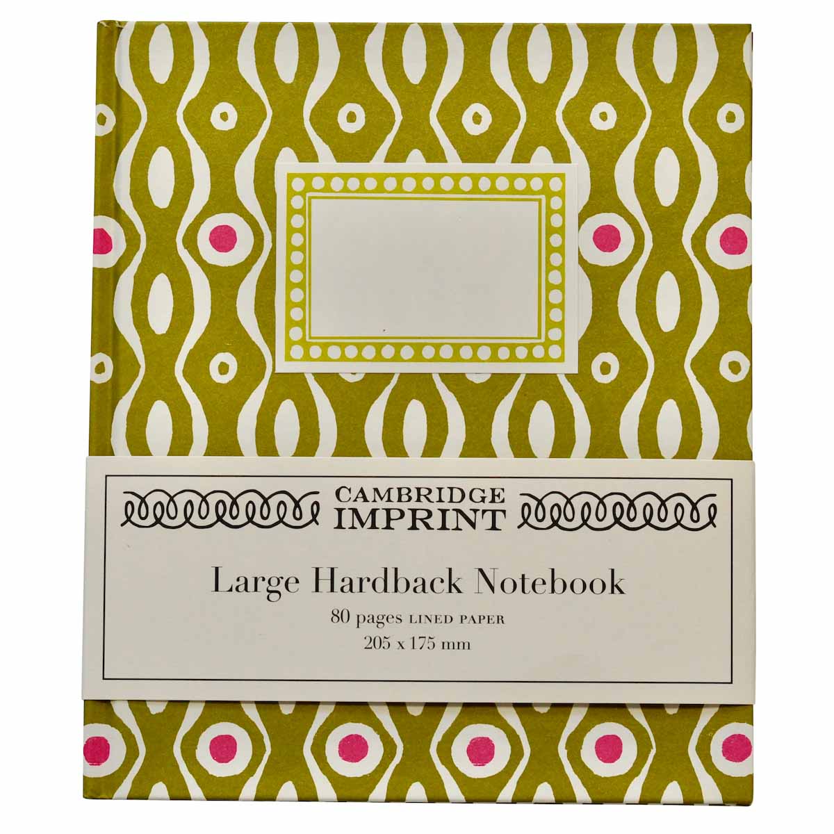 Large Hardback Notebook Persephone Bright Olive and Cool Pink