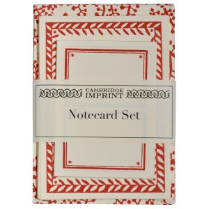 Set of Notecards and Envelopes Seaweed Paisley Crimson