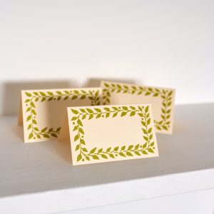 place cards with Bawden green border
