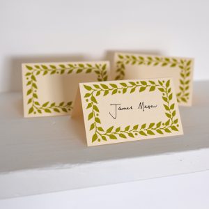 place cards with Bawden green border