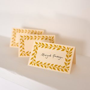 place cards with mustard border