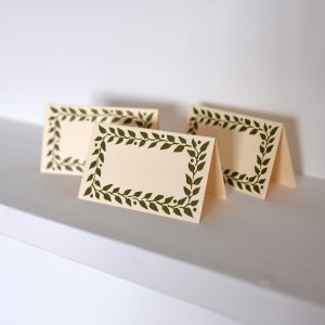 place cards with olive green border