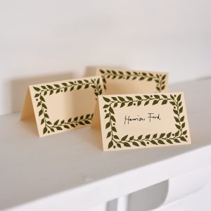 place cards with olive green border
