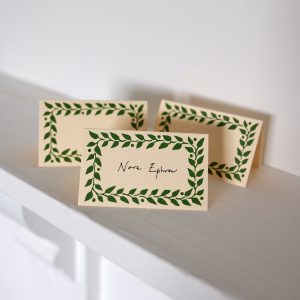 place cards with pea green border