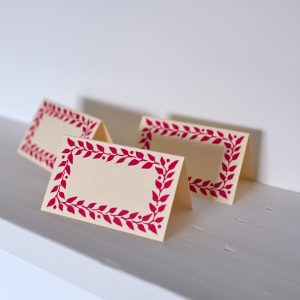 place cards with raspberry border