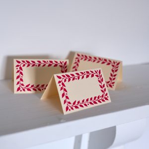 place cards with raspberry border