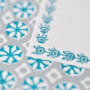 Closeup on Cambridge Imprint Long Labels in Turquoise