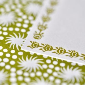 Closeup on Cambridge Imprint Long Labels in Bawden Green