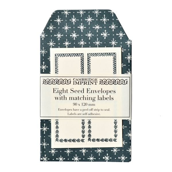 A Packet of Eight Seed Envelopes in Little Stars Petrol Blue with Matching Labels