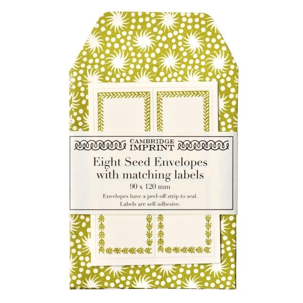 A Packet of Eight Seed Envelopes in Animalcules Bawden Green with Matching Labels