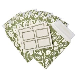 A Packet of Eight Seed Envelopes in Small Ivy Stripe Sage Green with Matching Labels