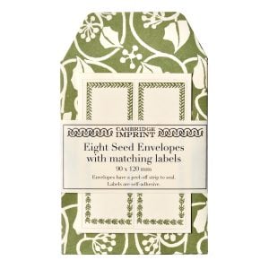 A Packet of Eight Seed Envelopes in Small Ivy Stripe Sage Green with Matching Labels