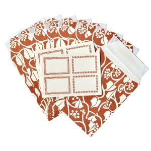 A Packet of Eight Seed Envelopes in Small Ivy Stripe Russet with Matching Labels