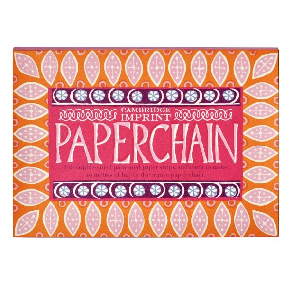 A Packet of patterned paper chain in pinks, oranges and blues