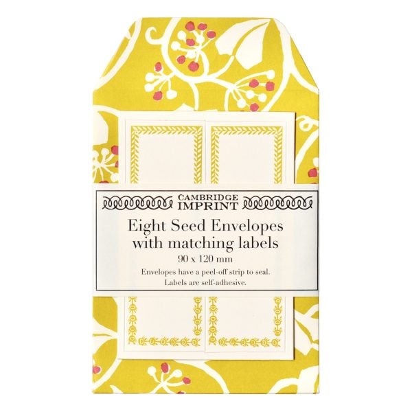 A Packet of Eight Seed Envelopes in Ivy Piccalilli and Cranberry with Matching Labels