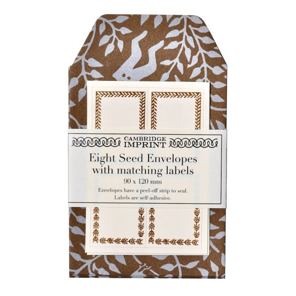 A Packet of Eight Seed Envelopes in Dancing Hare Bronze with Matching Labels