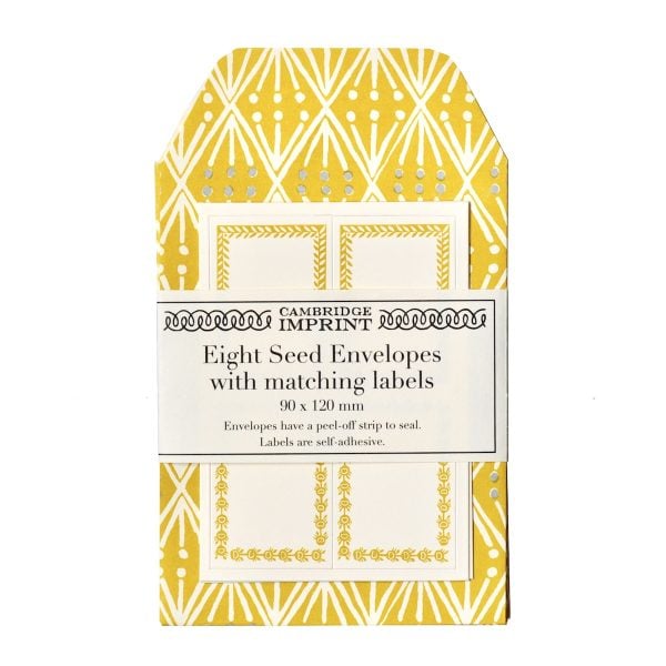 A Packet of Eight Seed Envelopes in Selvedge Mustard with Matching Labels