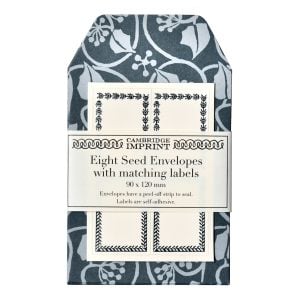 A Packet of Eight Seed Envelopes in Small Ivy Stripe Blackthorn with Matching Labels