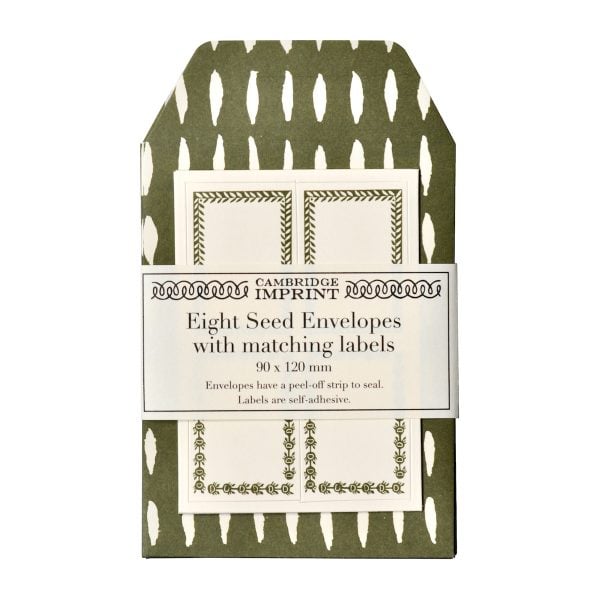 A Packet of Eight Seed Envelopes in Seed Olive with Matching Labels