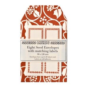 A Packet of Eight Seed Envelopes in Small Ivy Stripe Russet with Matching Labels
